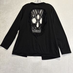 Women's Junior's Black Crochet Cardigan Skull Halloween Gothic Y2K Size 2XL